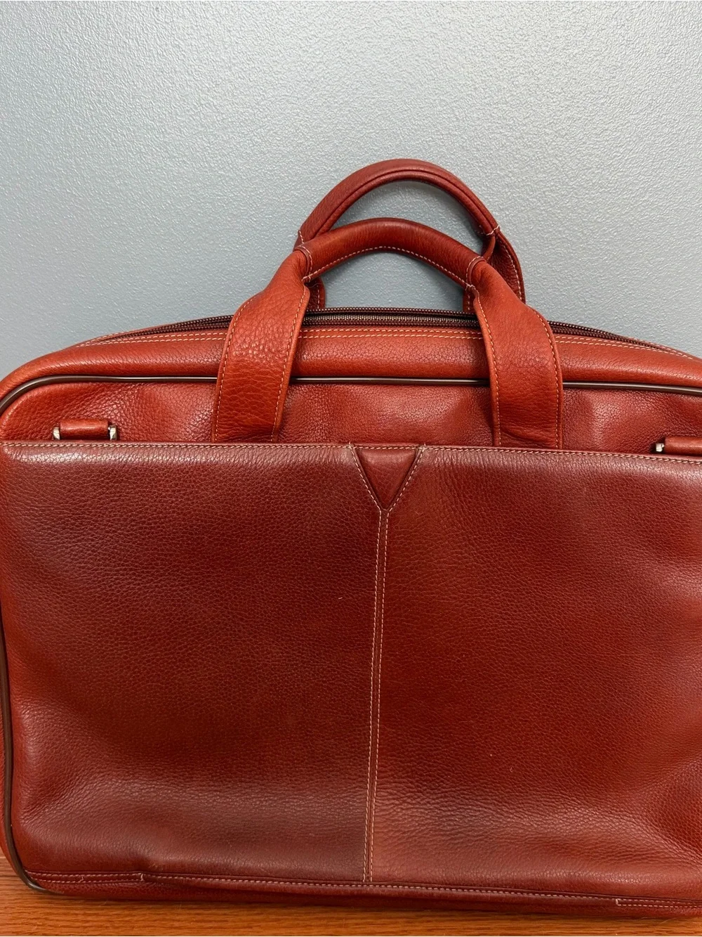 Johnston & Murphy Red-Brown Leather Briefcase with Matching Portfolio